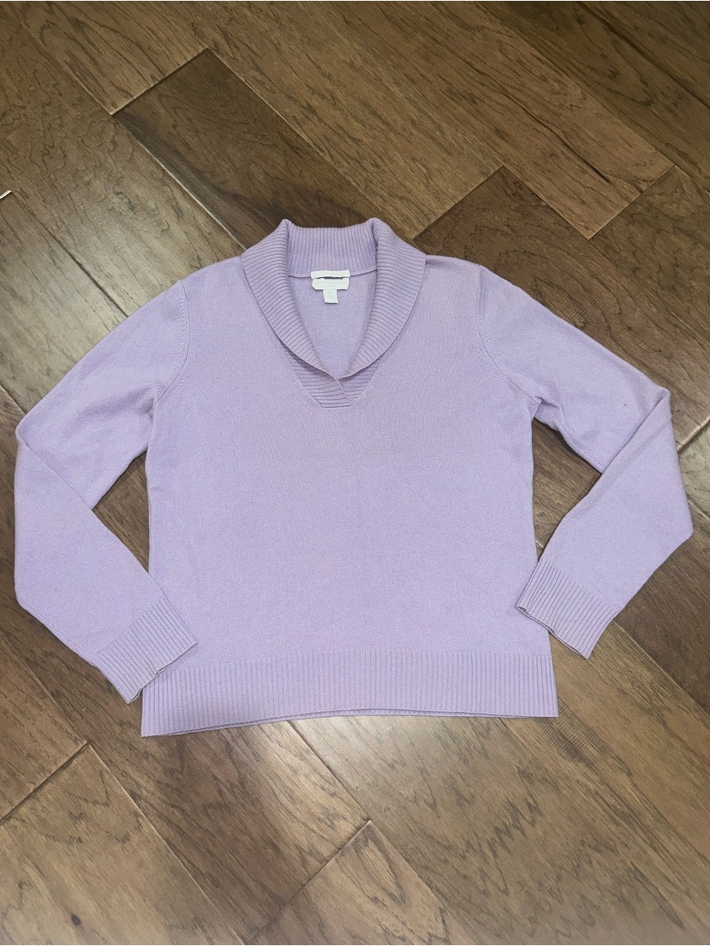 100% Cashmere Lavender Shawl Collar Sweater Size Small